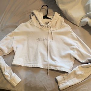 White cropped gym shark hoodie
